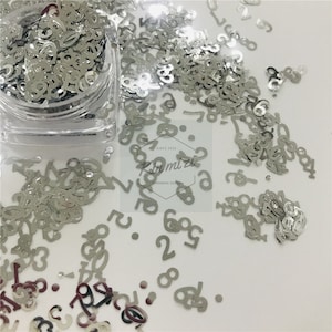 Sliver Number Mixes Glitter nail charm - Festival Rave Beauty Makeup Face Body Nail Art Decoration - 10 Grams/Pack