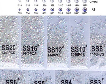 2880pcs SS3 SS4 SS5 SS8 SS12 SS16 Nail Crystals Bare AB Nail Sparkly Round Flatback Strass, Non-Auto-Adhésif Bab-S3/S4/S5/S8/S12/S16