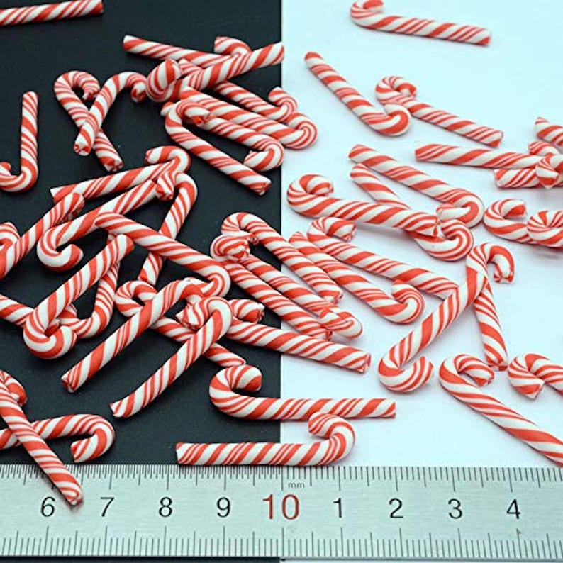 Candy Cane Ruler 100pcs/pack 3D Red White Candy Canes Slices Supplies Polymer Soft Clay ...
