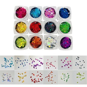 12 Colors Set - 3MM Heart Shape Sequins Glitter - Festival Rave Beauty Makeup Face Body Nail Art Decoration