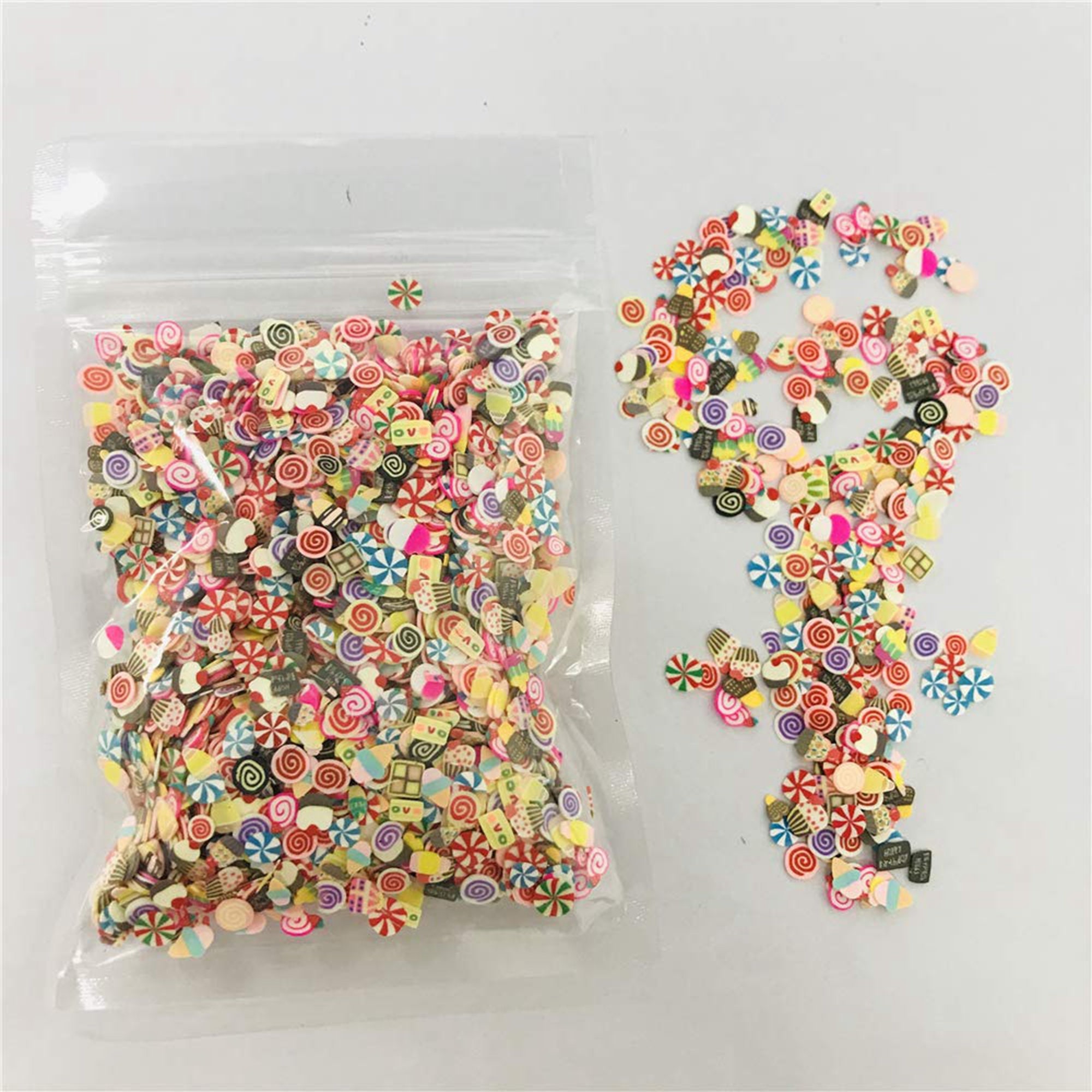 100 pz/confezione 3D rosso verde caramelle canne fette forniture polimero argilla morbida decorazione fai da te per nail art kit di melma torta fai da te simulazione dessert cibo RT12-RG