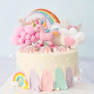 Unicorn Rainbow heart Cake Topper Birthday Cake Decoration Toy Set