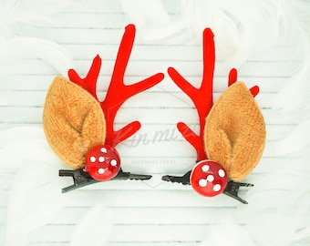 Christmas clips Holiday clips Reindeer mushroom clips Adult clips Kids clip