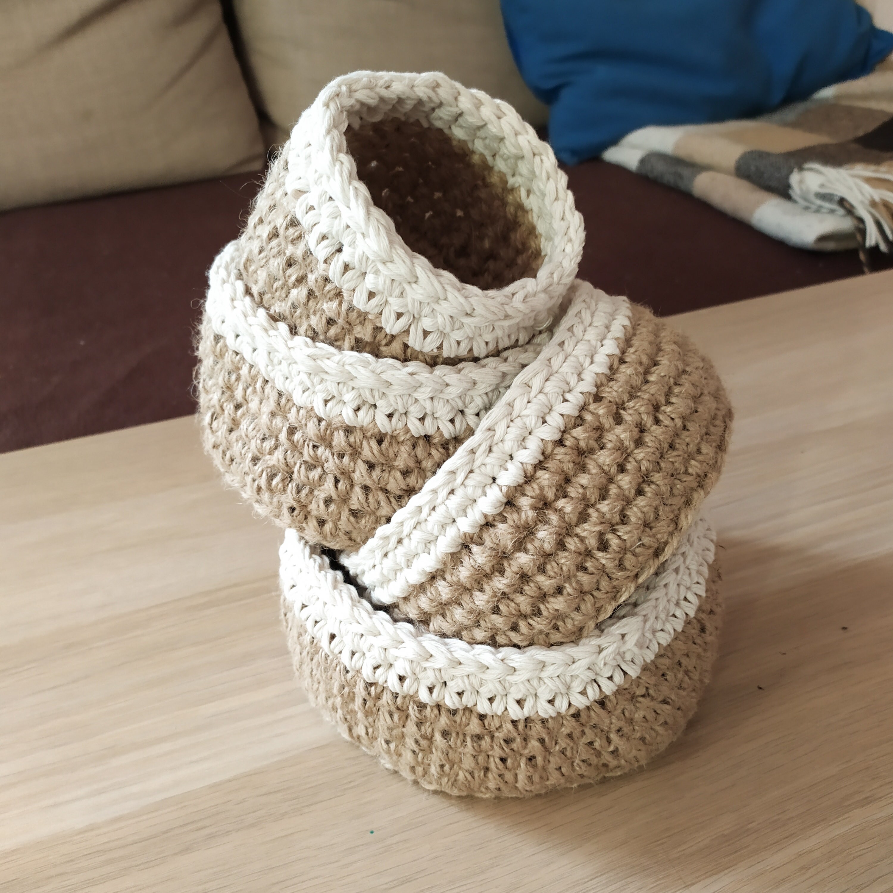 Jute Baskets Crochet Jute Baskets White Jute Basket Etsy