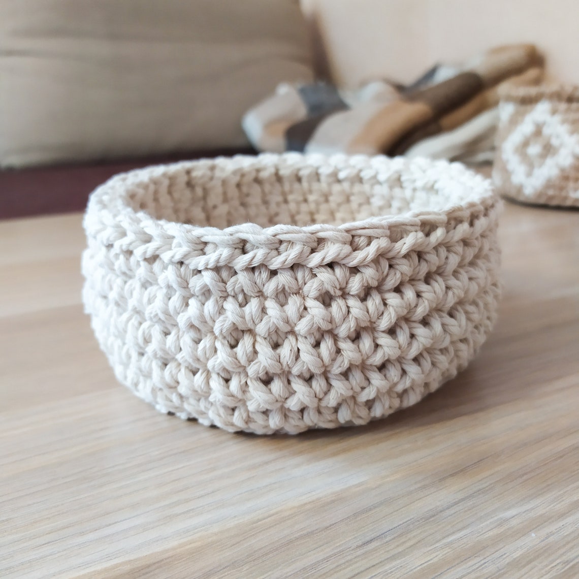 White Rope Basket White Crochet Basket Cotton Basket Etsy