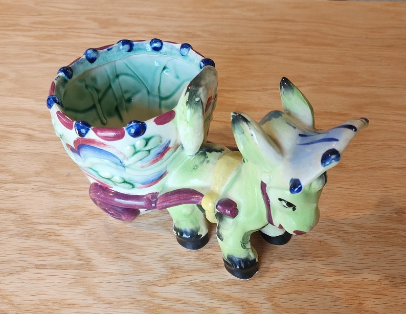 Vintage Ceramic Donkey Pulling Cart Planter Etsy