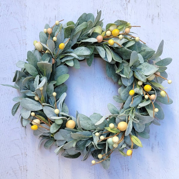 Pastel Lamb's Ear Easter Egg Wreath,  Pastel Spring Wreath, Front Door Easter Wreath