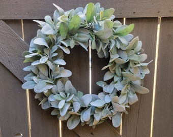 Lamb's Ear Wreath, Farmhouse Wreath, Greenery Wreath, Wedding Wreath, Year Round Wreath