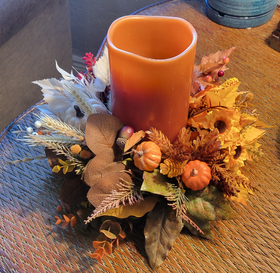 Mini Fall Ombre Candle Ring Wreath.candle Not Included. Fall Candle ...