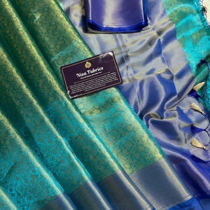 Sea Green Banarasi Tissue Silk Saree | Antique Gold Zari Border | Bridal Wedding Saree | Soft Silk Party Wear | NISA FABRICS | Celebrity Ins image 11