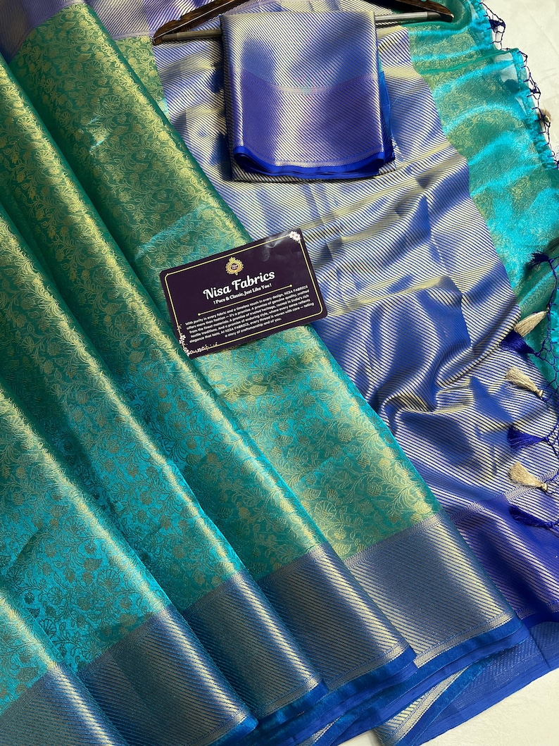 Sea Green Banarasi Tissue Silk Saree | Antique Gold Zari Border | Bridal Wedding Saree | Soft Silk Party Wear | NISA FABRICS | Celebrity Ins image 11
