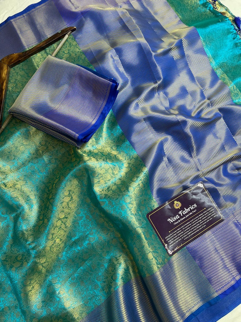 Sea Green Banarasi Tissue Silk Saree | Antique Gold Zari Border | Bridal Wedding Saree | Soft Silk Party Wear | NISA FABRICS | Celebrity Ins image 18