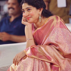 Sai Pallavi Inspired Pink Banarasi Tissue Silk Saree | Soft Jaal Work | Bridal Wedding Partywear | NISA FABRICS | Celebrity Inspired | Woven