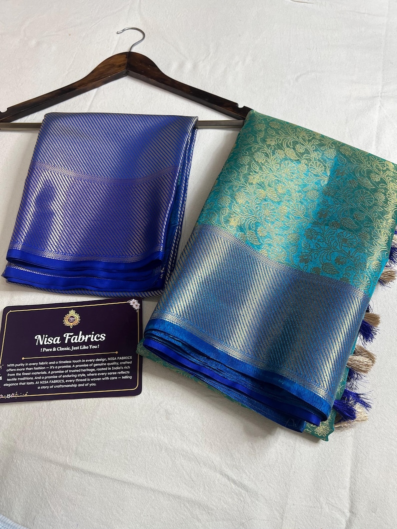 Sea Green Banarasi Tissue Silk Saree | Antique Gold Zari Border | Bridal Wedding Saree | Soft Silk Party Wear | NISA FABRICS | Celebrity Ins image 13