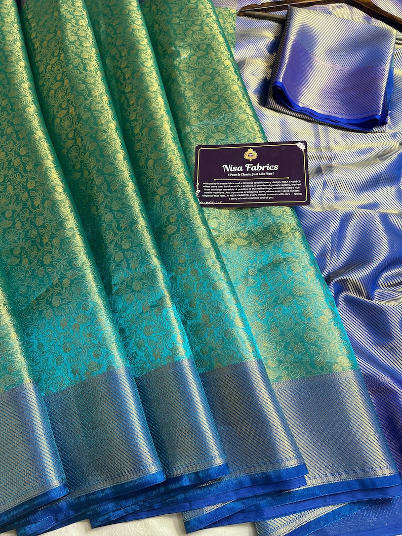 Sea Green Banarasi Tissue Silk Saree | Antique Gold Zari Border | Bridal Wedding Saree | Soft Silk Party Wear | NISA FABRICS | Celebrity Ins image 12