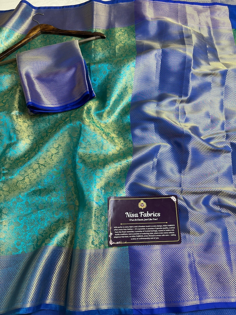 Sea Green Banarasi Tissue Silk Saree | Antique Gold Zari Border | Bridal Wedding Saree | Soft Silk Party Wear | NISA FABRICS | Celebrity Ins image 15