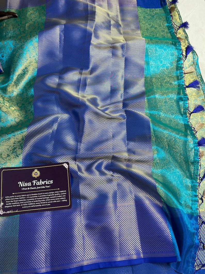 Sea Green Banarasi Tissue Silk Saree | Antique Gold Zari Border | Bridal Wedding Saree | Soft Silk Party Wear | NISA FABRICS | Celebrity Ins image 14