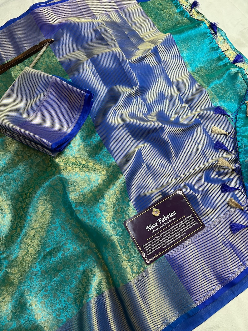 Sea Green Banarasi Tissue Silk Saree | Antique Gold Zari Border | Bridal Wedding Saree | Soft Silk Party Wear | NISA FABRICS | Celebrity Ins image 17