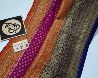 Banarasi Pure Georgette Silk Saree | Dual Tone Handloom Saree with Zari | Wedding Party Wear Sari | Silk Mark Certified Indian Saree | Celeb