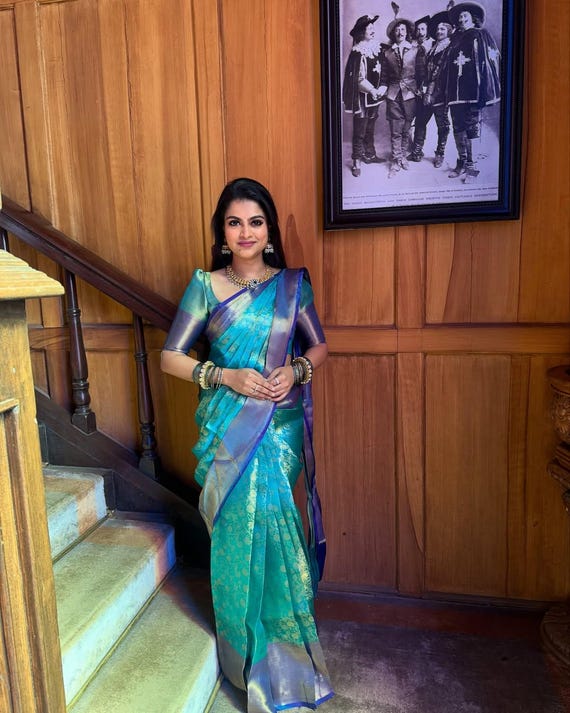 Sea Green Banarasi Tissue Silk Saree | Antique Gold Zari Border | Bridal Wedding Saree | Soft Silk Party Wear | NISA FABRICS | Celebrity Ins