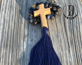 33 perles de prière orthodoxes | BROJANICA | CHOTKI | KOMBOSKINI | Saphir Impression Jasper 8mm | | de dons religieux Croix en bois d’olivier de Terre Sainte