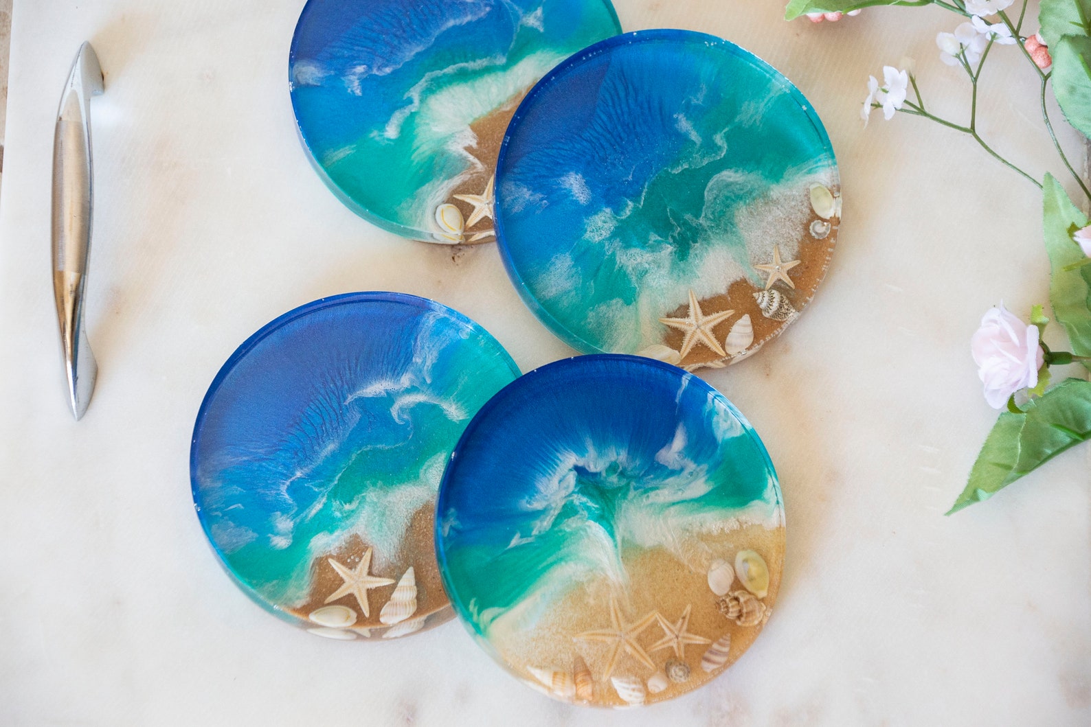 Beach Seashell Coasters set of 4 | Etsy