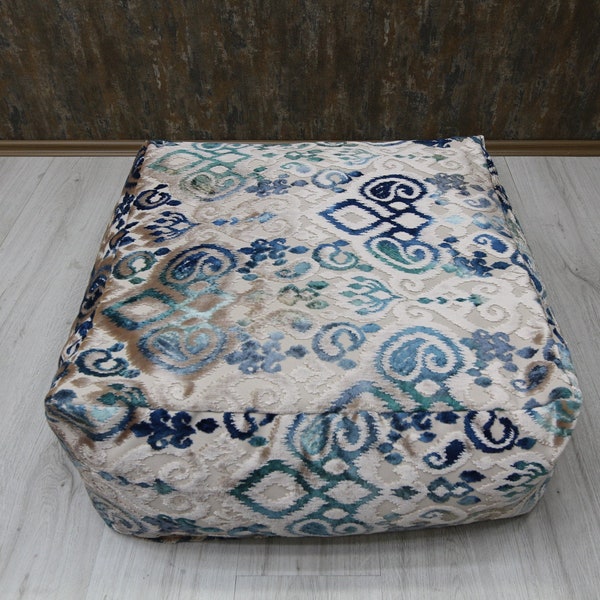 10x24 fabric Welvet Blue Ottoman floor pouf Floor Sofa ikat pillow silk cushion decorative pilow modern pillow cover soft accent pillows Pet
