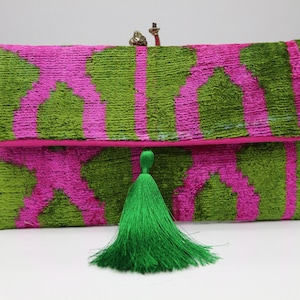 Grün pink Clutches Tasche Samt Seide Geldbörse Handtasche Handgefertigtes Samt mit Magnetverschluss und Platz für Schultergurt Kleine Tasche Einzigartiges Geschenk