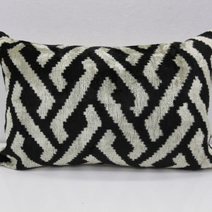Black & White Velvet Ikat Pillow Cover - Lumbar Cushion