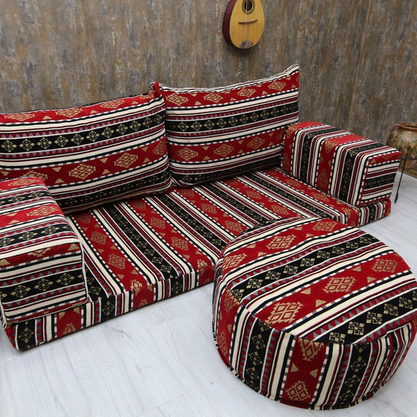Rotes Kissen Arabisch Majlis Sofa Set Boden Couch Bodenkissen Bodenebene Sofa Bodenkissen Wohnzimmer Sofa Osmanisch orientalisch Boden Sitzgelegenheiten