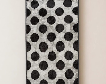 Handwoven Polka Dot Pattern Silk Ikat Velvet Fabric: Geometric Uzbek Textile