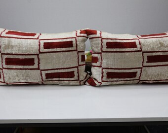 Ikat Velvet Pillow Cover Set: Red & White Lumbar Throw Pillows