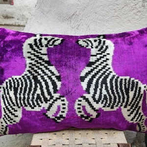 Purple Zebra Ikat Velvet Pillow Cover: Lumbar Throw Pillow (16x24 inch)