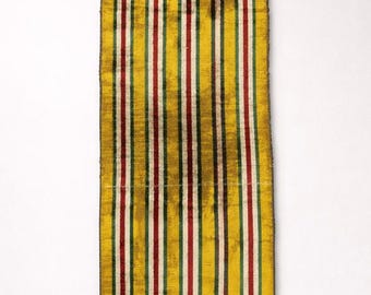 Handwoven Silk Ikat Velvet Fabric: Red, Yellow, Green Stripes – Uzbek Textile