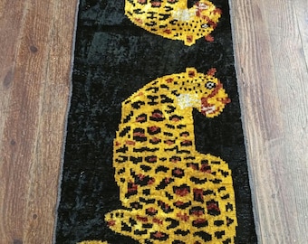 Handwoven Silk Ikat Velvet Fabric: Black Yellow Panoramic Leopard Pattern Uzbek Textile