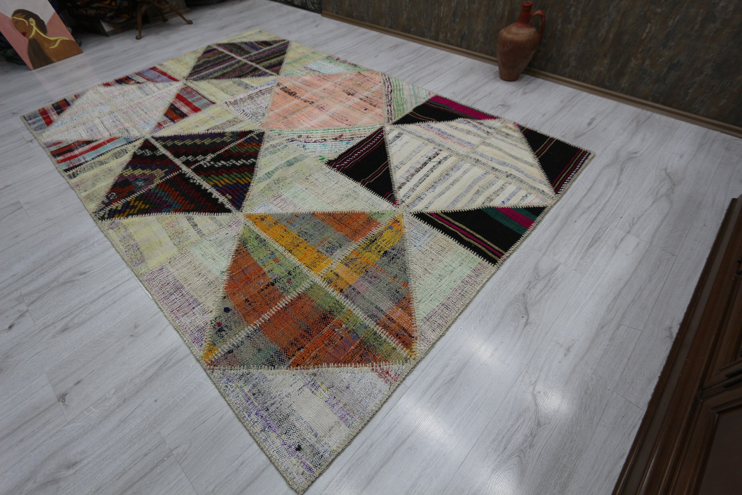 6x8 Natural White Grey Heap Rug Turkish Patchwork Rug Etsy