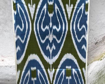 Handwoven Silk Ikat  Fabric, Blue Green, Organic Home Textile Dress
