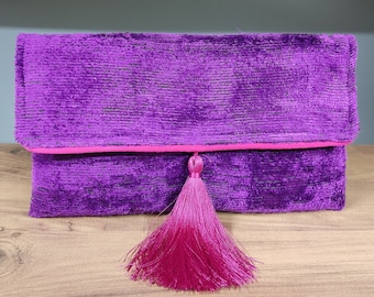 Bolsos de mano morados y rosas, bolsos de mano de seda de terciopelo, hechos a mano con cierre magnético y espacio para correa para el hombro, bolso pequeño, regalo único