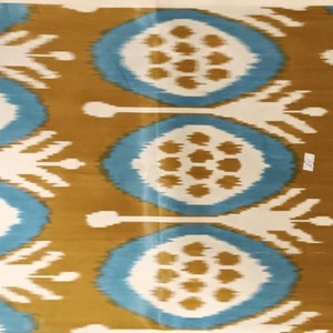 Uzbekistan handwoven Brown Blue Soft Pure Silk ikat fabric By The Yard Cover Table Runner Hand Dye Organic Natural Curtain Home Textil