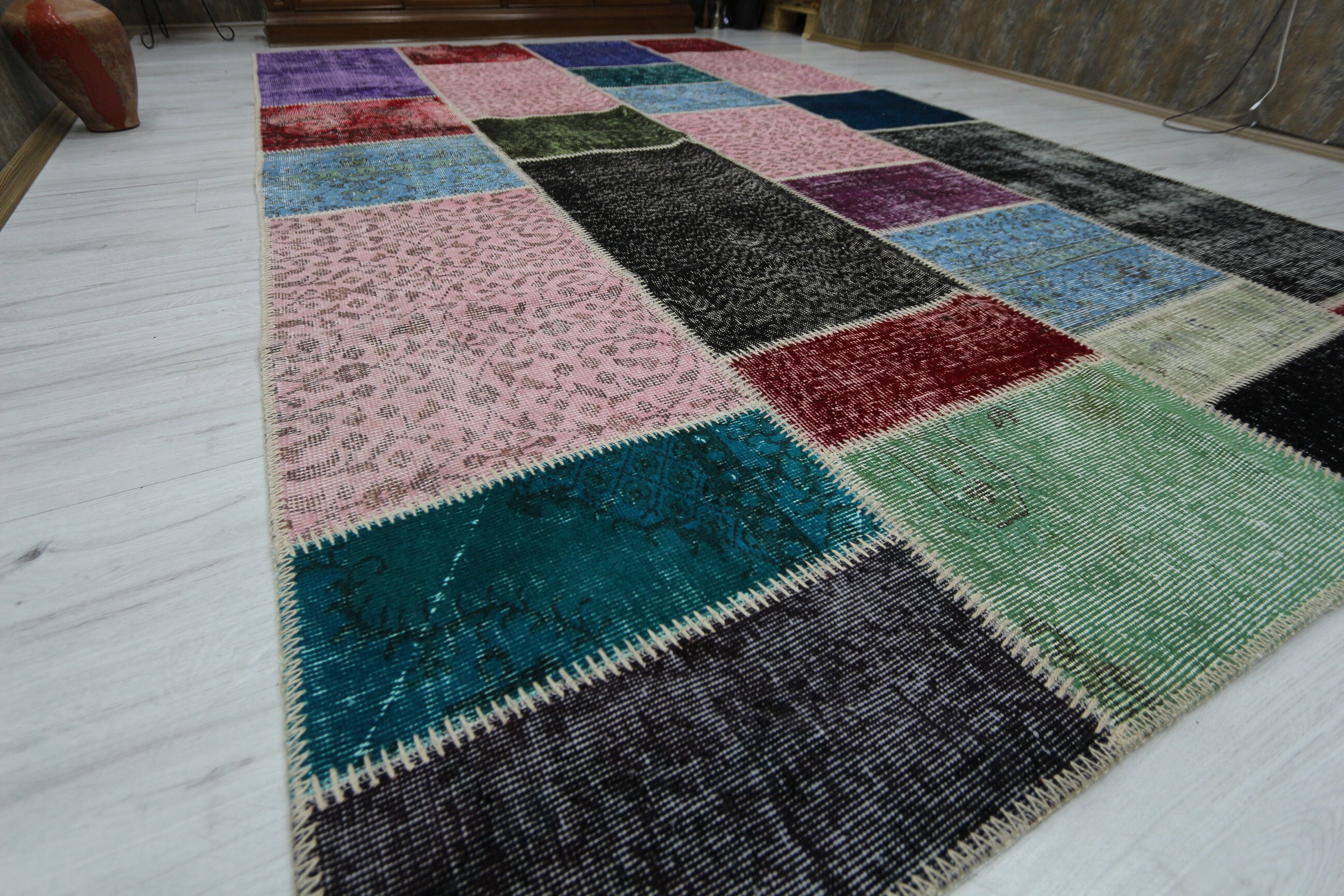 7x10 Overdyed Blue Grey Pink Rug Area Rug Faded Distressed Etsy