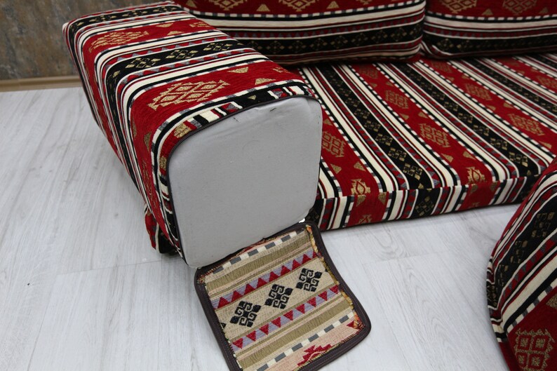 Red Cushion Arabic Majlis Sofa Set Floor Couch Floor Pillow Etsy