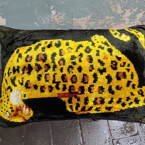 Black & Yellow Ikat Velvet Lumbar Pillow Cover (16x24 inch)