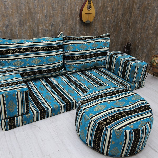 Blue Cushion Arabic majlis Sofa Set Floor Couch Floor Pillow Floor Level Sofa Floor Cushions Living Room Sofa Ottoman oriental floor seating