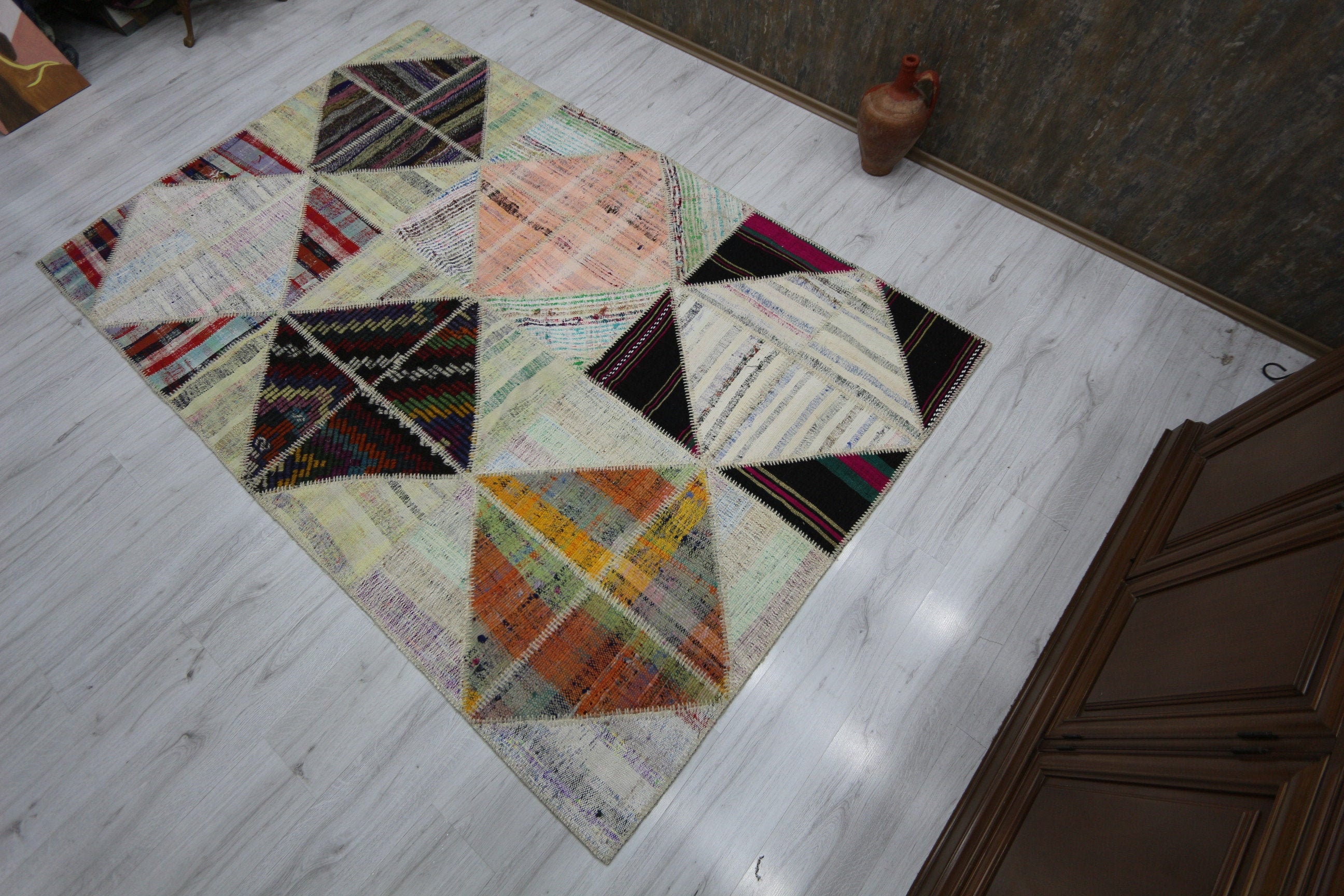 6x8 Natural White Grey Heap Rug Turkish Patchwork Rug Etsy