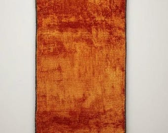 Handwoven Silk Ikat Velvet Fabric: Orange Geometric Uzbek Fabric