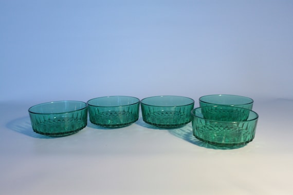 Arcoroc France Set Of 5x Green Glass Etsy