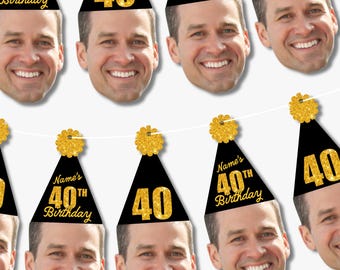 Custom Face Birthday Banner, Personalized Photo Garland, Milestone Birthday Party Decor
