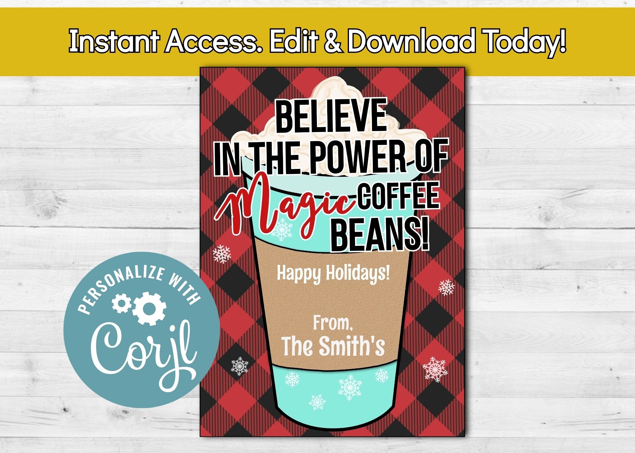 Printable Christmas Coffee Gift Card Holder Instant Download Etsy