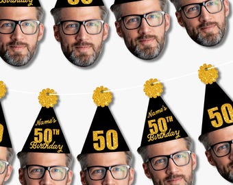 Custom Face Birthday Banner, Personalized Photo Garland, Milestone Birthday Party Decor