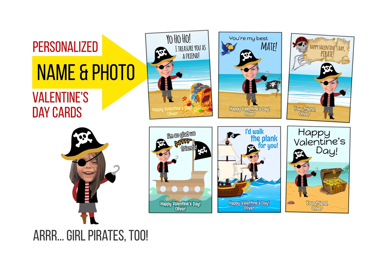 Pirate Valentines Day Cards Printable Valentines Printable | Etsy